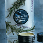Hand salve with botanical design and Mira Motte branding in an ice cube