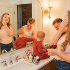 Family getting ready in the morning in bathroom